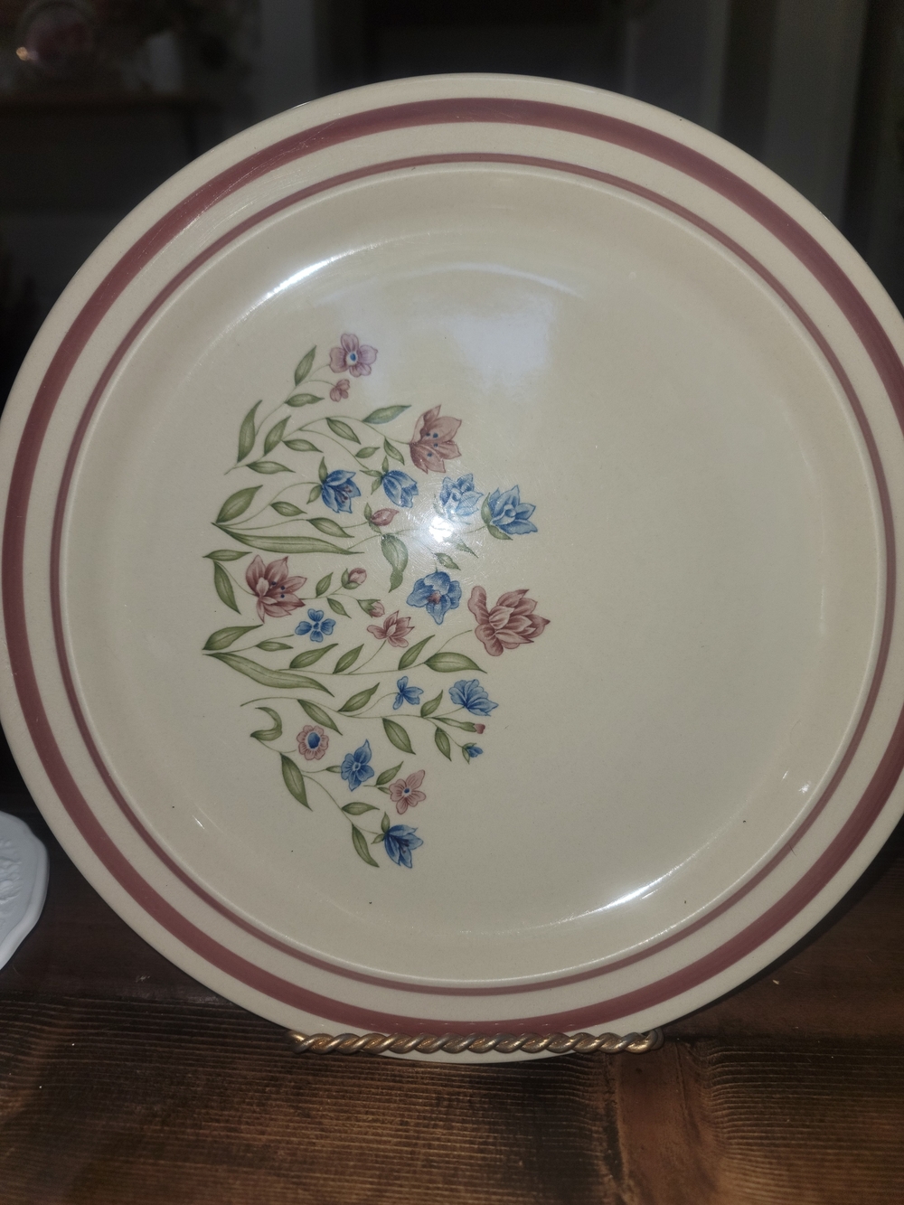 Floral Cream Ceramic Dinner Plate with Pink Rim